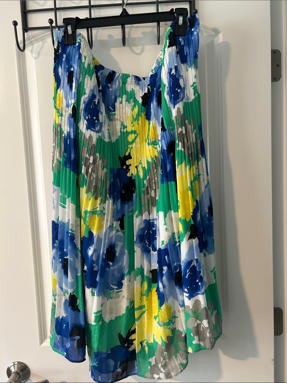 Floral Pleated Skater Skirt in Green and Blue